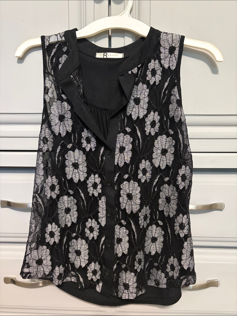 Sleeveless Black Floral Lace Overlay Blouse